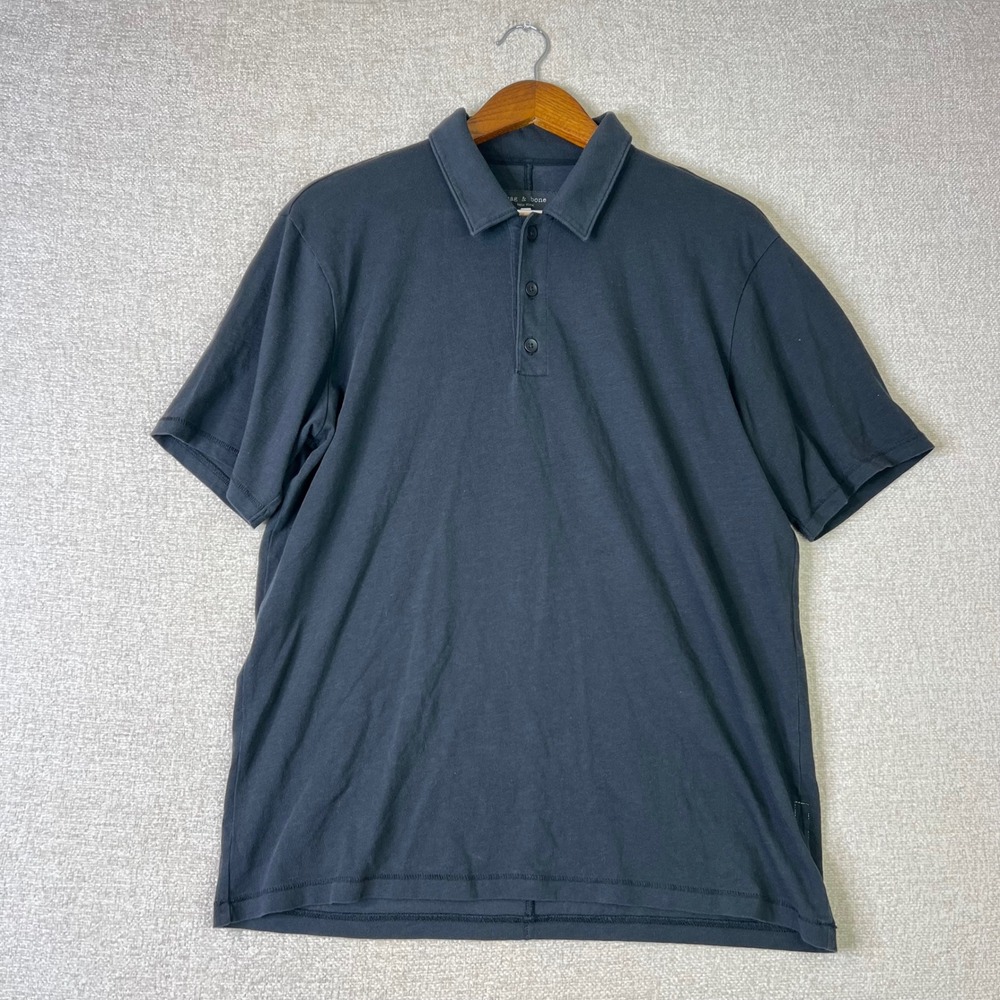 Rag & Bone Mens Large Slub Cotton Jersey Short Sleeve Polo Shirt Black
